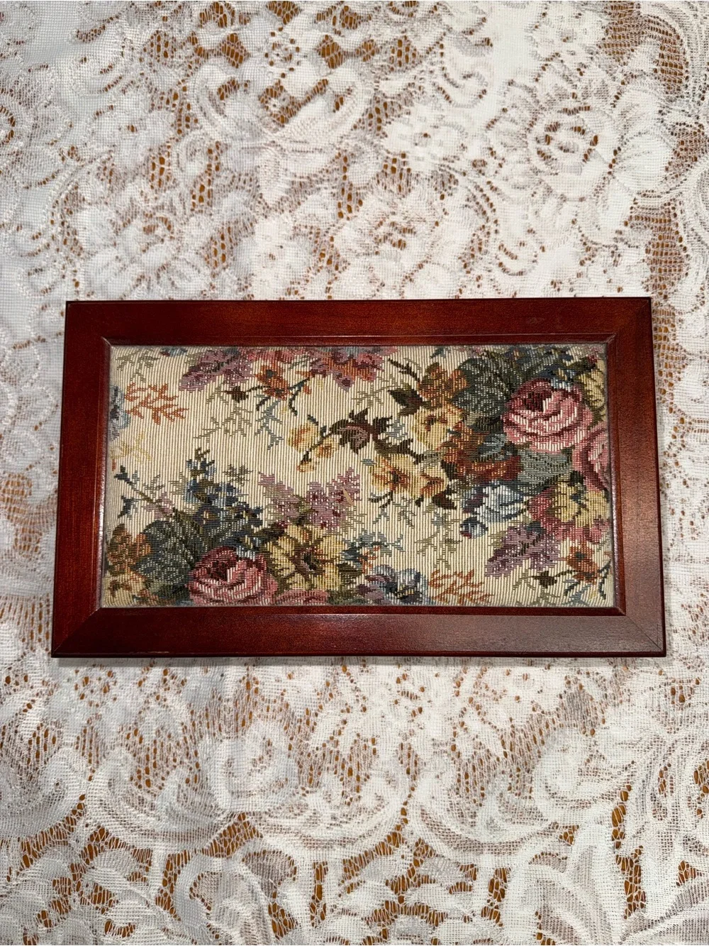Vintage Floral Needlepoint Tapestry Jewelry Box